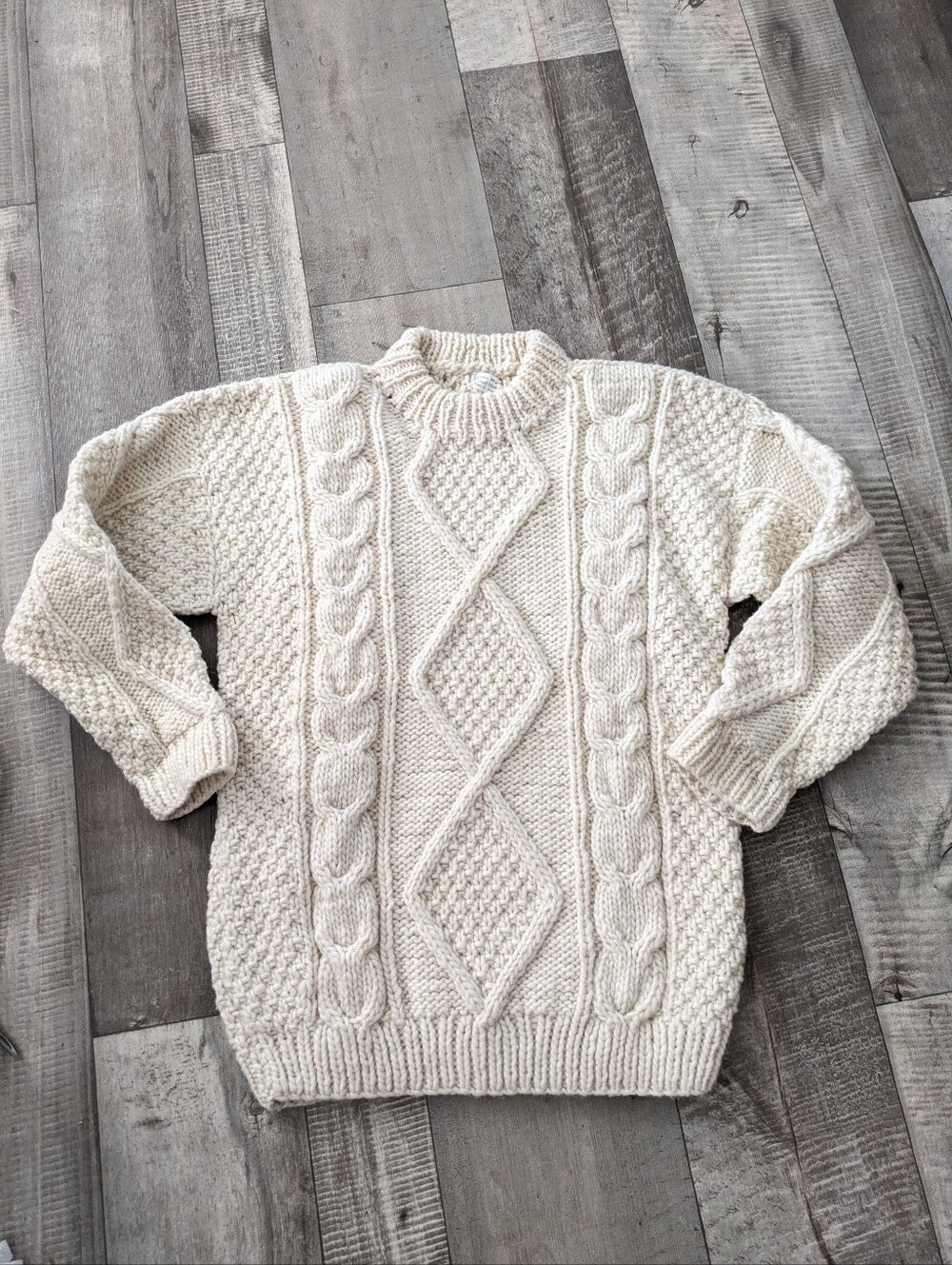 Chunky Knit Handmade Wool Sweater Cream Fisherman Cozy Neutral Winter